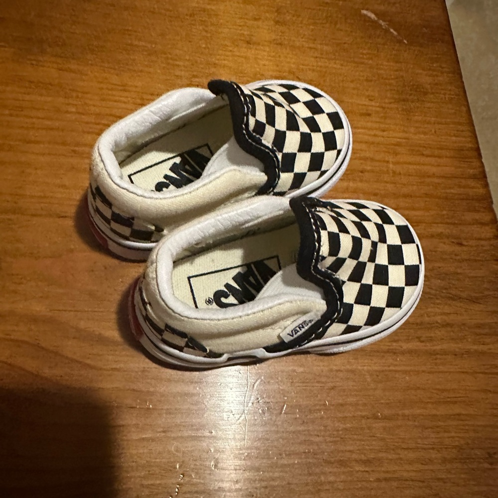 Baby Vans. Black and White Checkered Slip-On Sneakers